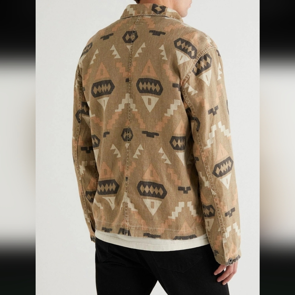 RARE Double Ralph Lauren RRL Chore Jacket Oakham Motif Print Japanese Linen - Picture 6 of 10